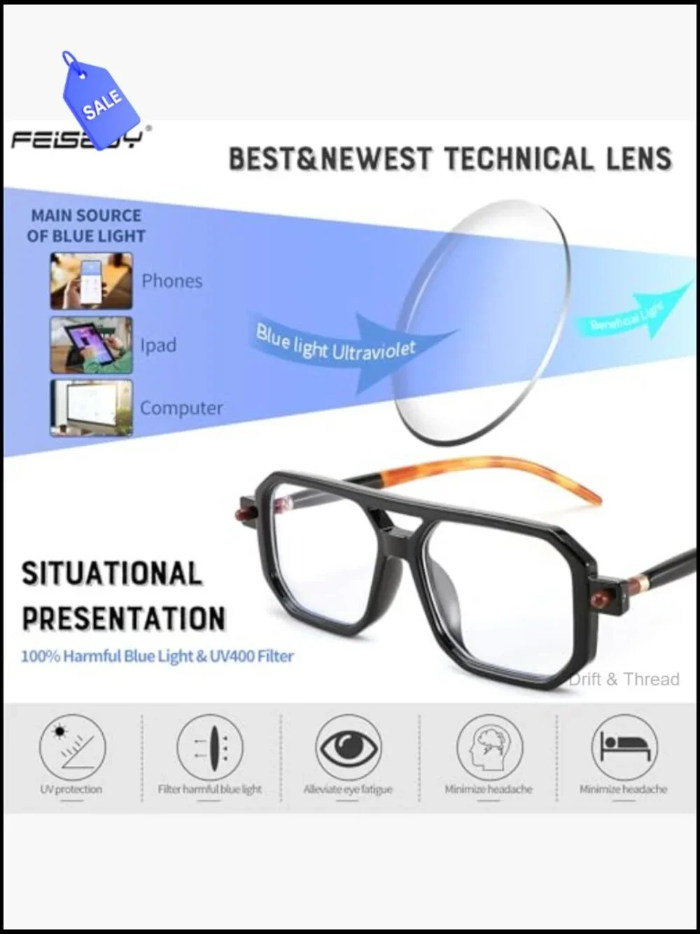 Vintage Square Blue Light Blocking Reading Glasses for Women Men Double Bridge